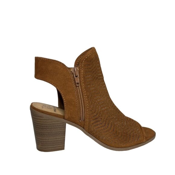 Time and Tru Open Toe Booties Womens Size 6.5 W Brown Zipper Memory Foam - Picture 2 of 12